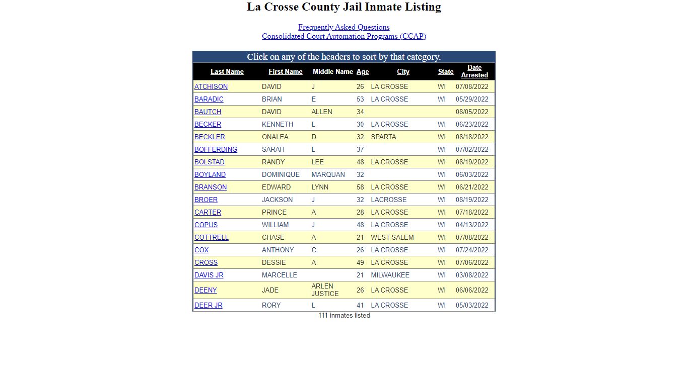 Inmate Locater-Version: 2021.9.14.0 - La Crosse County, Wisconsin